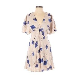 Free People size 2 dress Drapey Melanie deep v-neck tie pleated flower lining